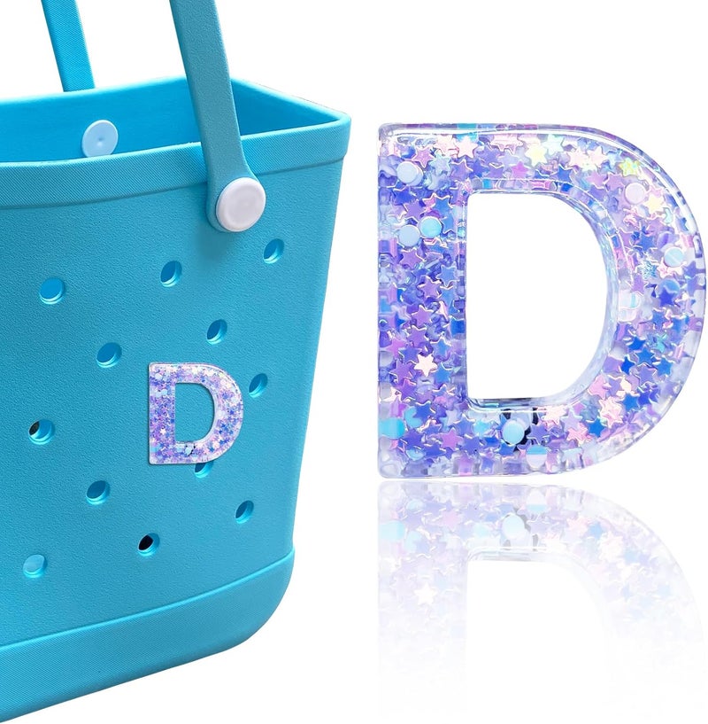 HLUWA Letter Charms for Bogg and Simply Southern Bags - Alphabet Purple Star Sequin Lettering Accessories - Insert Decorative Letters for Handbag Beach Tote - Image 1